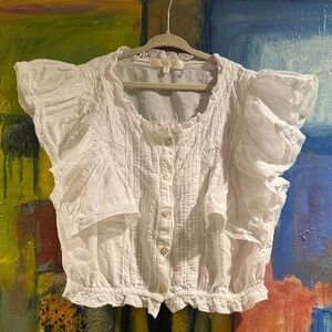 LoveShackFancy Nora White Ruffled Blouse